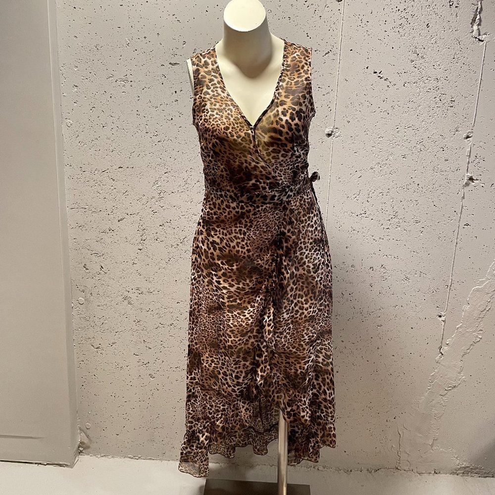 Ruffle High Low Animal Print Wrap Maxi Dress - NWOT